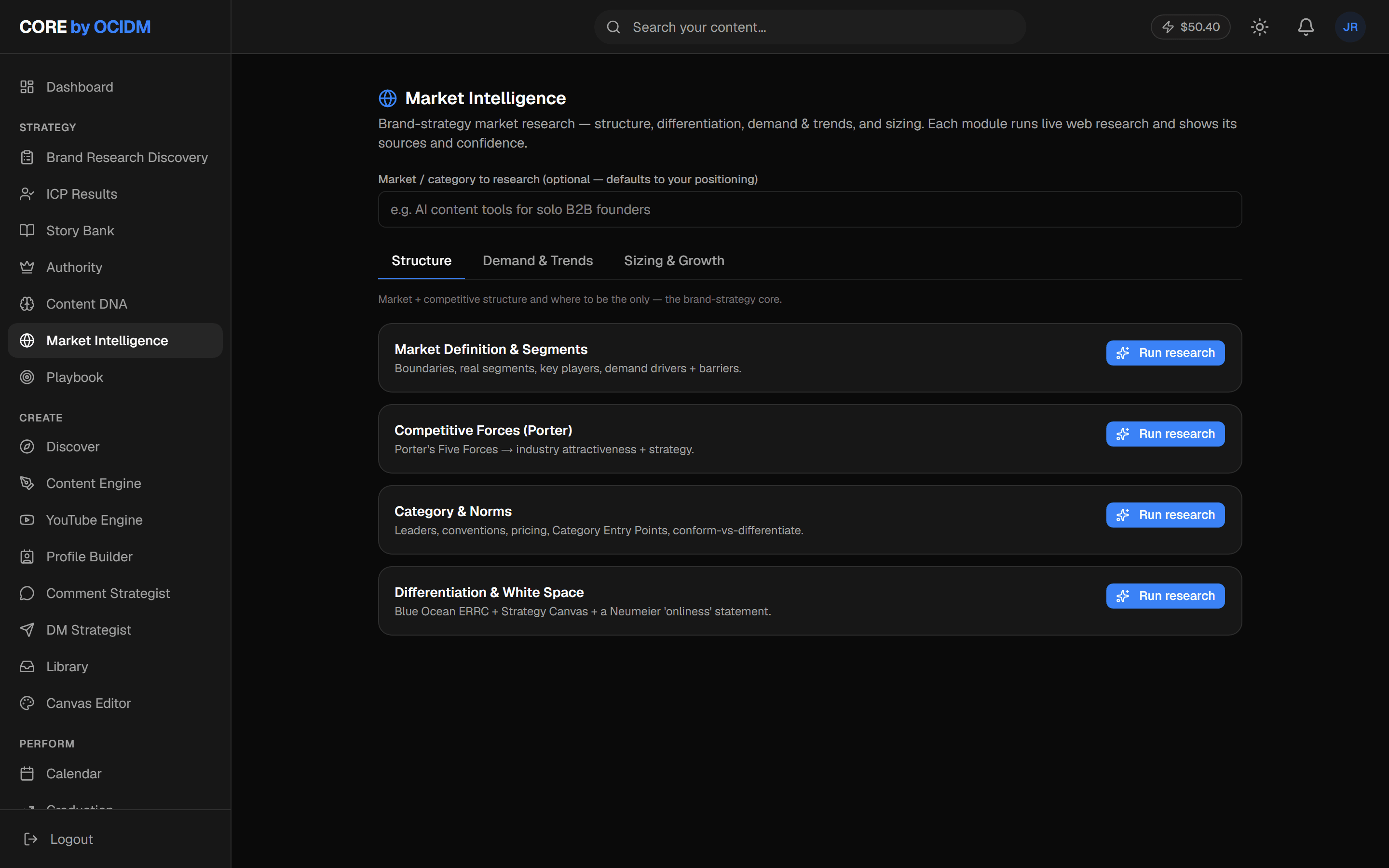 Market intelligence in CORE