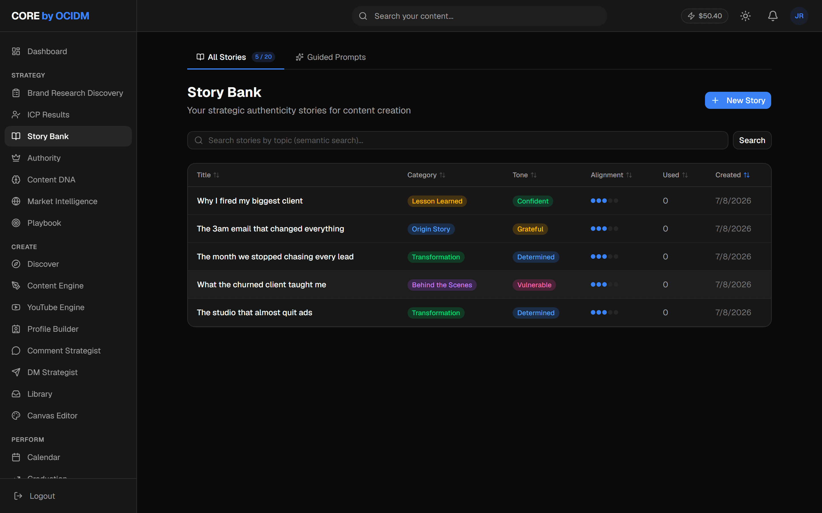 Story Bank in CORE